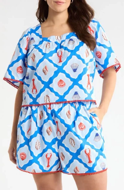Sugarlips Lobster Bay Bell Sleeve Top In Blue