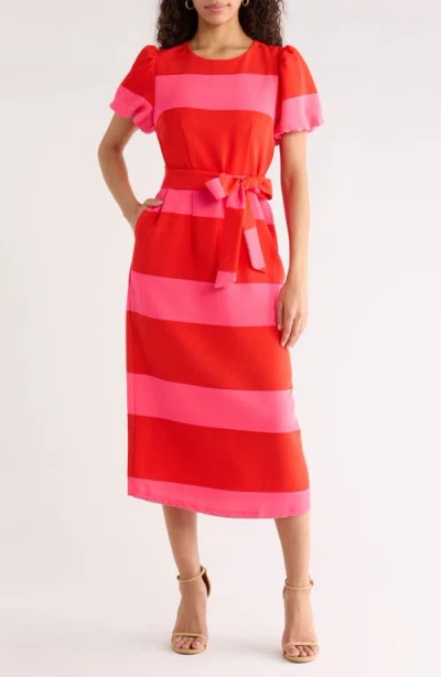 Sugarlips Lolli Stripe Senidy Puff Sleeve Dress In Red