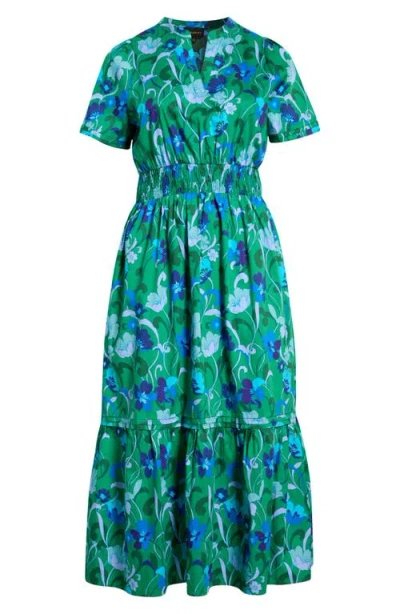 Sugarlips Lomeli Floral Split Neck Cotton Dress In Green