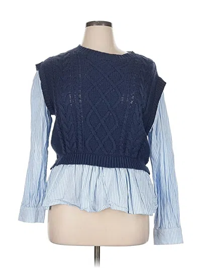 Pre-owned Sugarlips Long Sleeve Top Blue Square Neckline Tops