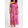 Sugarlips Lorian Floral Print One-shoulder Maxi Dress In Pink