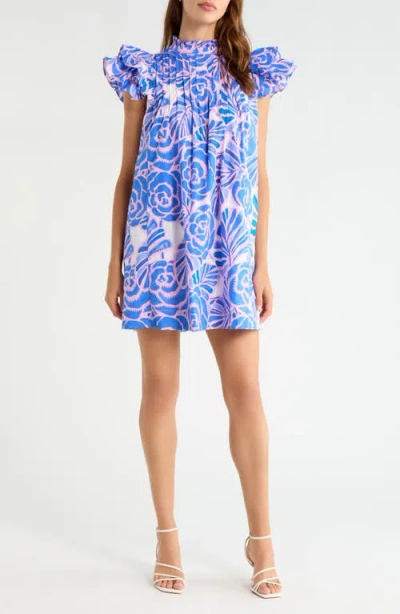 Sugarlips Lovel Floral Cotton Shift Minidress In White-pink-blues