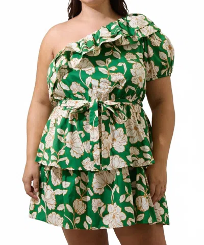 Sugarlips Lucena Floral Irene One Shoulder Mini Dress Curve In Green Multi
