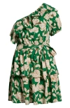 Sugarlips Lucena Floral Print One-shoulder Minidress In Green