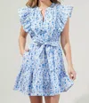 Sugarlips Luray Floral Ruffle Mini Dress In Blues White In Multi