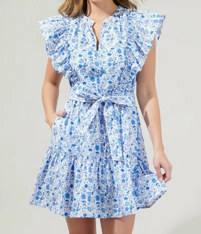 Sugarlips Luray Floral Ruffle Mini Dress In Blues White In Multi