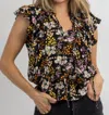 SUGARLIPS LYLAH FLORAL RUFFLED SLEEVE BLOUSE IN BLACK