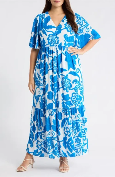Sugarlips Maci Floral Lody Flare Minidress In Blue