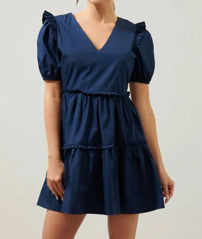 Sugarlips Madrigal Poplin Tiered Mini Dress In Navy In Blue