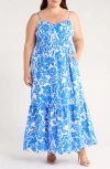 Sugarlips Magee Floral Cabana Sleeveless Maxi Dress In Blue