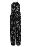 Sugarlips Magnol Floral Print Sleeveless Jumpsuit In Black