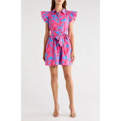 Sugarlips Maia Belted Ruffle Cotton Shirtdress In Pink