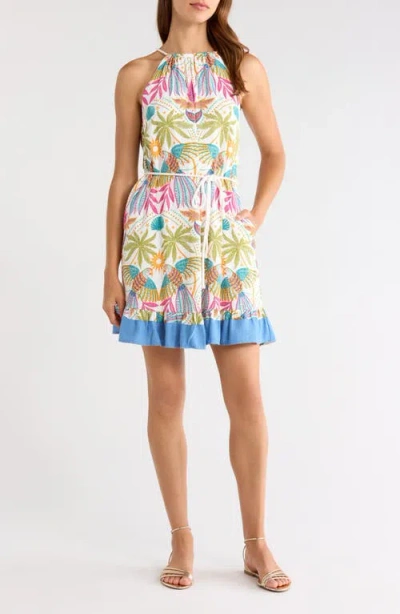 Sugarlips Malena Tie Waist Halter Minidress In White-multi