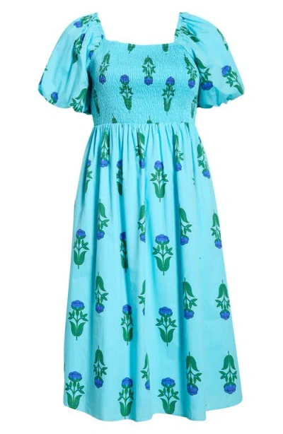 Sugarlips Maray Floral Smocked Midi Dress In Blue