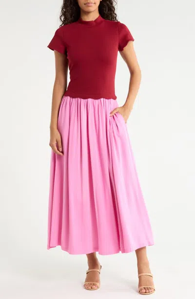 Sugarlips Marby Mixed Media Midi Dress In Pink