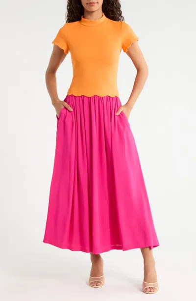 Sugarlips Marby Mixed Media Midi Dress In Pink
