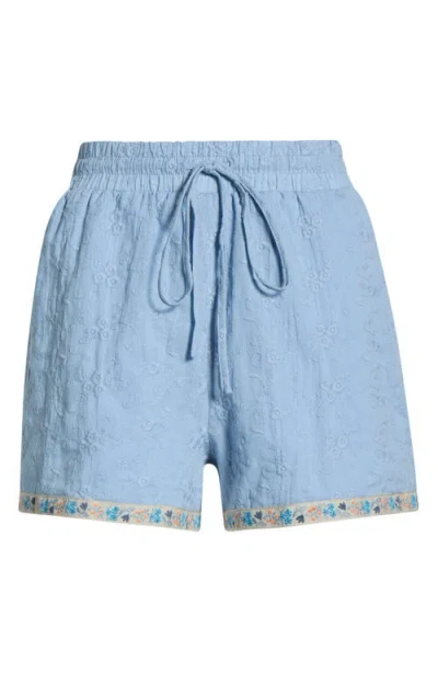 Sugarlips Marcy Embroidered Cotton High Waisted Shorts In Blue