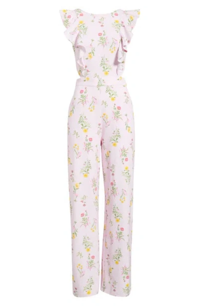 Sugarlips Margote Floral Print Ruffle Jumpsuit In Pink