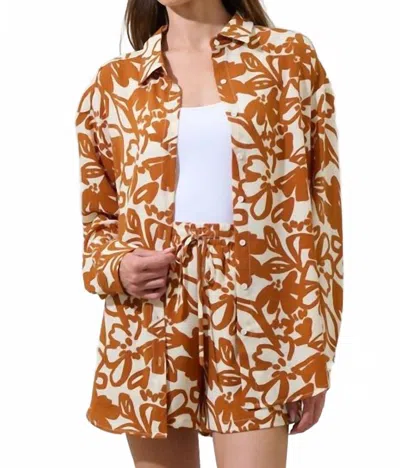 Sugarlips Marida Caramel Floral Dalton Boyfriend Button Down Shirt In Cream Brown In Multi