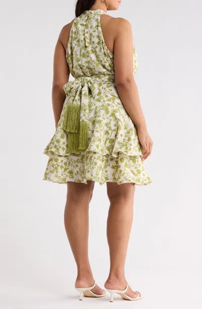 Sugarlips Mariena Floral Ruffle Minidress In Green