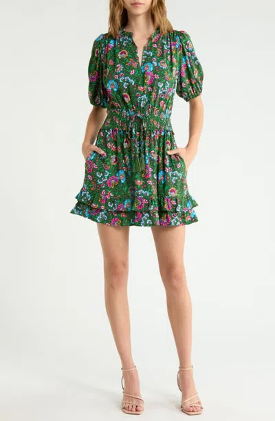 Sugarlips Marinda Floral Jurie Smocked Minidress In Green