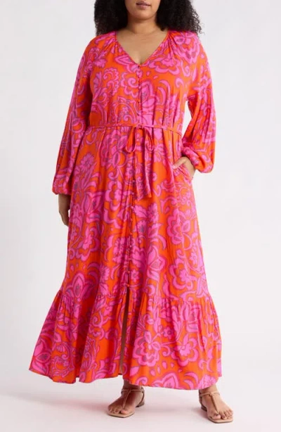 Sugarlips Marinda Floral Print Long Sleeve Maxi Dress In Multi