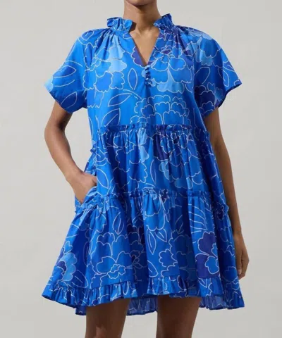 Sugarlips Maris Floral Pallas Poplin Tiered Mini Dress In Blue
