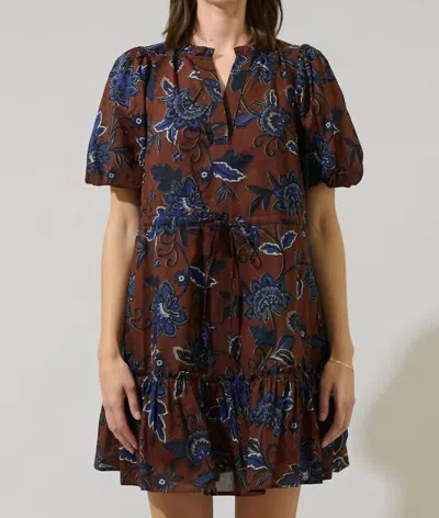 Sugarlips Marlina Floral Mini Dress In Brown/blue In Multi