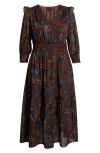 Sugarlips Marlina Floral Print Long Sleeve Maxi Dress In Brown