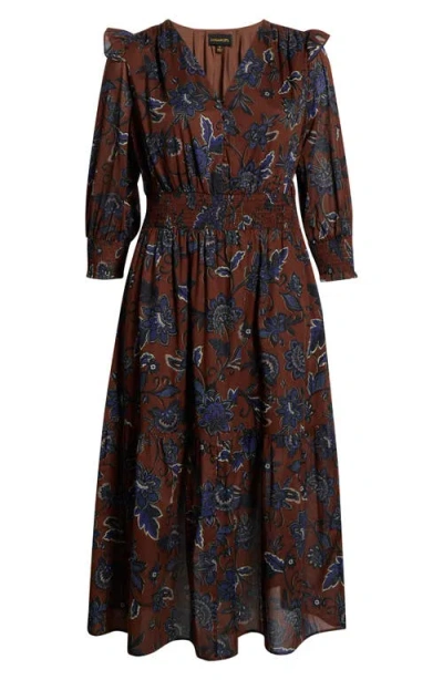 Sugarlips Marlina Floral Print Long Sleeve Maxi Dress In Brown