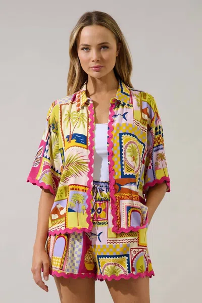 Sugarlips Marnie Button Up Shirt In Talmar Postcard In Multi