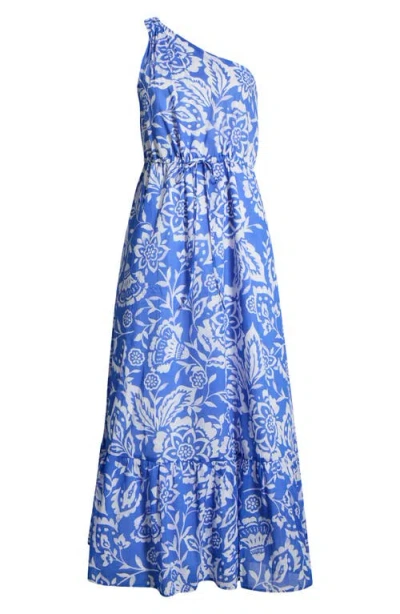 Sugarlips Marny Floral Print One-shoulder Maxi Dress In Blue
