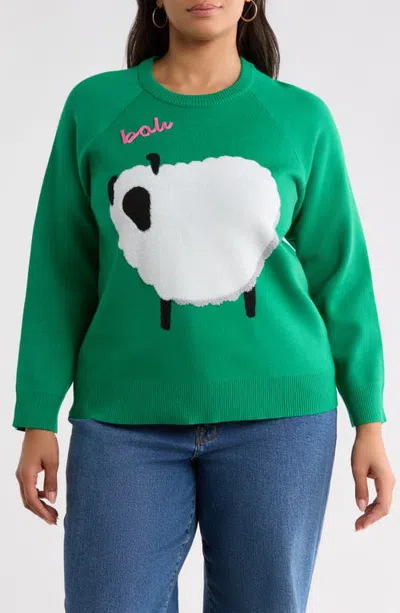 Sugarlips Marty Sheep Raglan Sweater In Green-white