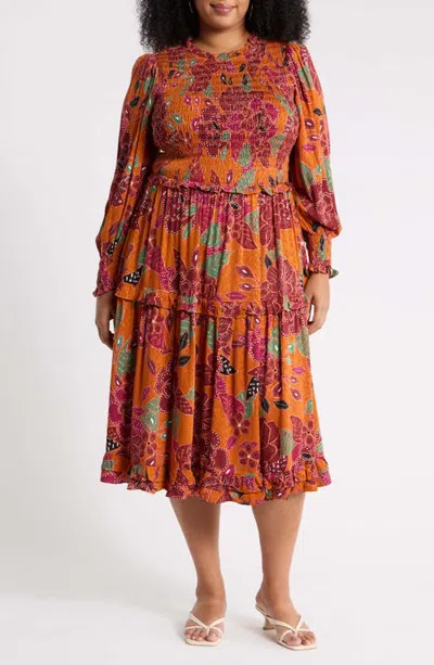 Sugarlips Marven Floral Smocked Midi Dress In Multi