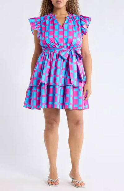 Sugarlips Marvy Checker Emie Ruffle Minidress In Blue