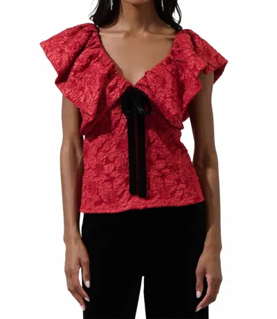 Sugarlips Maryn Jacquard Luci Babydoll Top In Burgundy In Multi