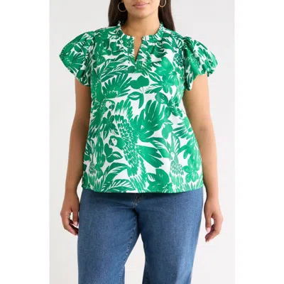 Sugarlips Masey Tropical Keni Split Neck Cotton Top In Multi