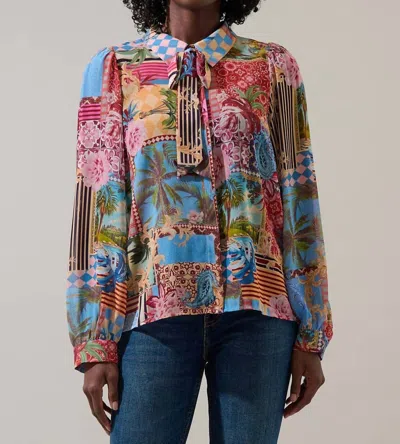 Sugarlips Matra Long Sleeve Collared Blouse In Multi