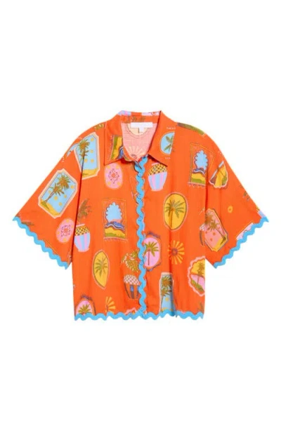 Sugarlips Maury Postcard Marnie Button-up Shirt In Orange