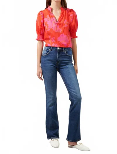 Sugarlips Maylene Mile Floral Split Neck Top In Cherry Fuchsia In Orange