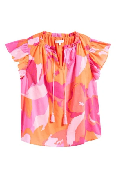 Sugarlips Merim Deniza Floral Split Neck Cotton Top In Multi