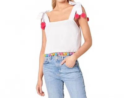 Sugarlips Milagro Tie Strap Pom Pom Crop Top In White