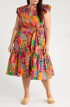 Sugarlips Milana Floral Dynamite Cotton Midi Dress In Multi
