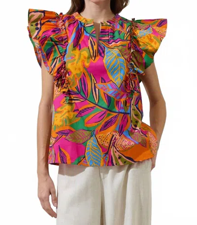 Sugarlips Milana Ruffle Poplin Top In Orange Multi