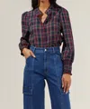 Sugarlips Miley Plaid Navy Top In Navy Multi In Multi