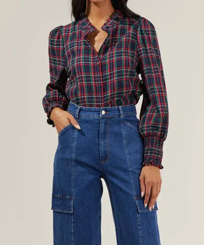 Sugarlips Miley Plaid Navy Top In Navy Multi