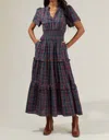 SUGARLIPS MILEY PLAID PALMER POPLIN TIERED MAXI DRESS IN NAVY MULTI