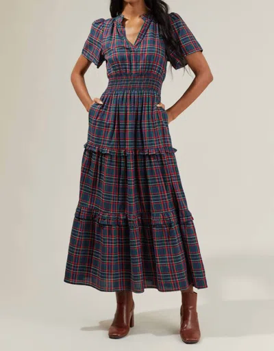 Sugarlips Miley Plaid Palmer Poplin Tiered Maxi Dress In Navy Multi