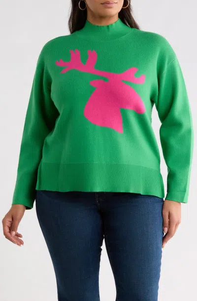 Sugarlips Milly Moose Mock Neck Sweater In Emerald