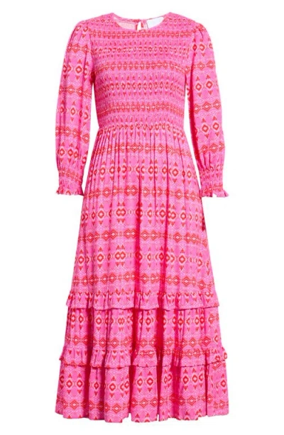 Sugarlips Mirany Ikat Ludlow Smocked Midi Dress In Pink